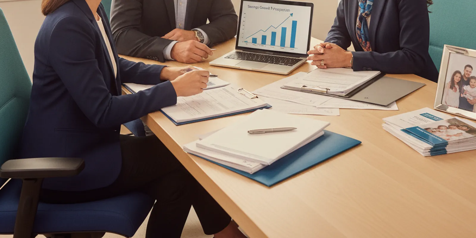 Financial advisor helping parents plan a college savings 529 account in a bright Miami office — Financial Advisor Miami Plus